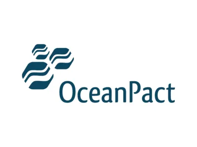 a logo with blue and white text